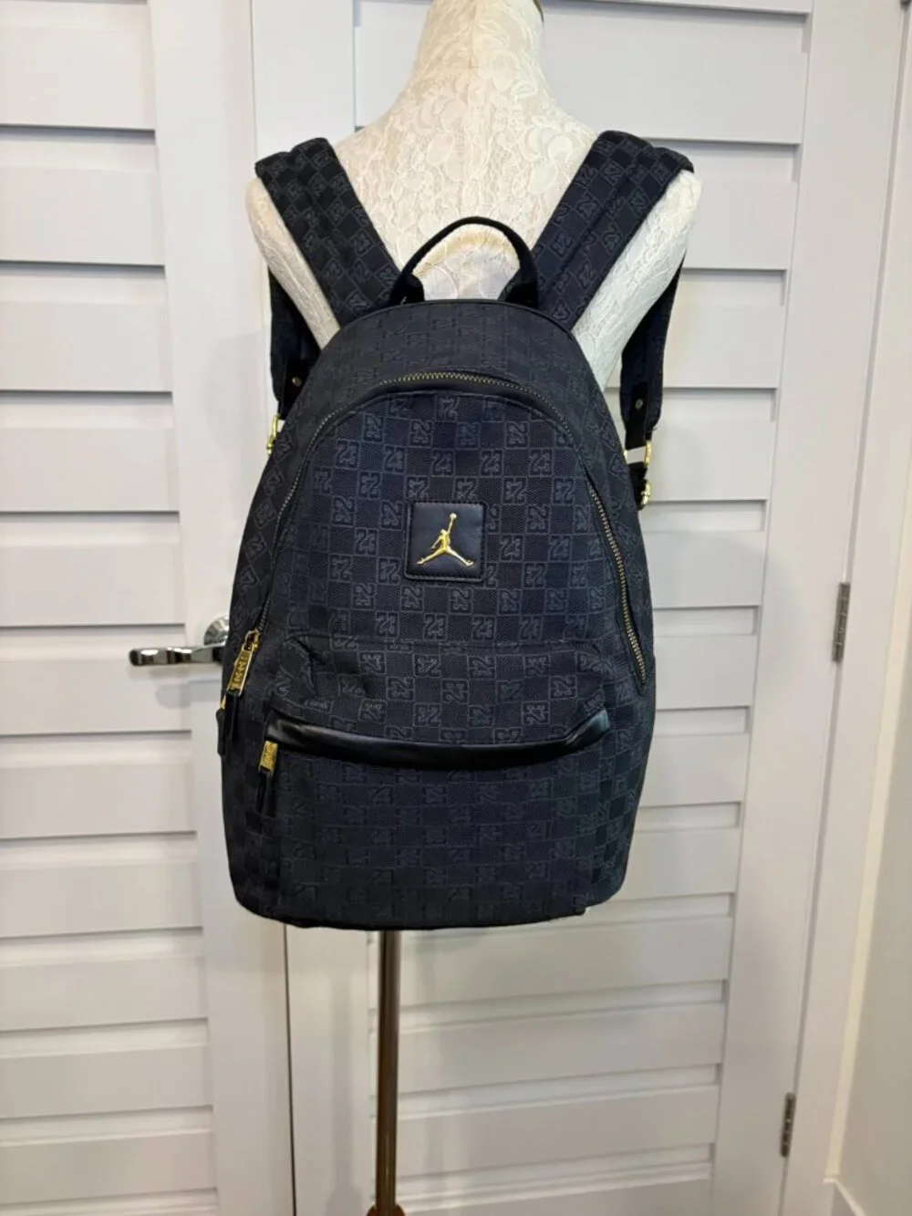 Back to School Jordan Monogram Backpack Black Gold Jumpman 23 Jacquard Full Size